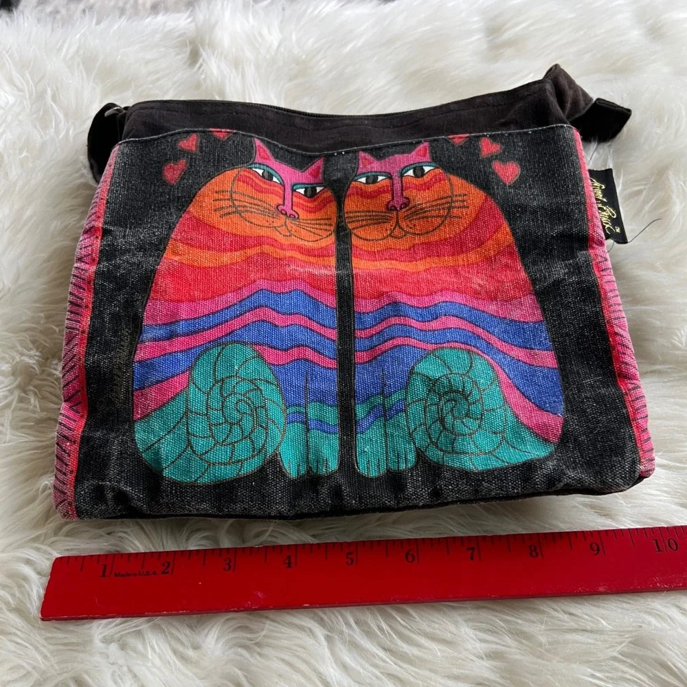 Laurel Burch Rainbow Cat Canvas Crossbody Bag Black Heart Strap Sun N Sand India